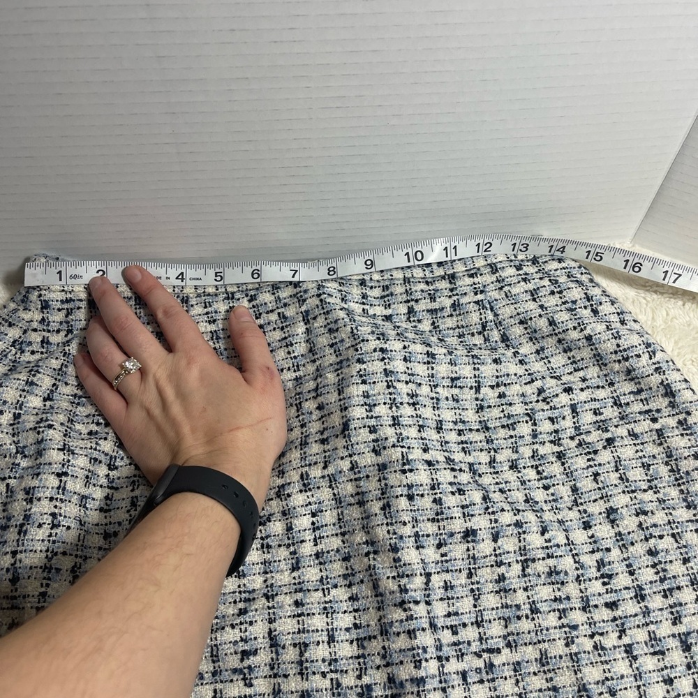 Karen Scott Tweed Pencil Skirt Blue White Bouclé Career Size 10 - Picture 8 of 11